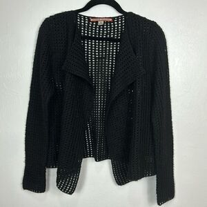 Beyond Threads Black Baby Alpaca Open Knit Drape Front Cardigan Size M